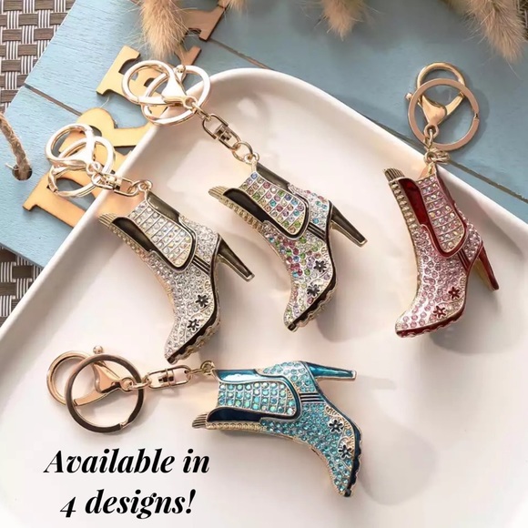 Pink and Red Crystal High Heel Boot Keychain Charm - Picture 15 of 16